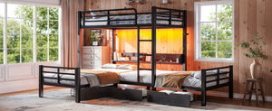 English Elm Triple Loft Bunk Bed L-shaped Metal Frame with Led Lights Usb Ports Storage Shelves W5305S00037