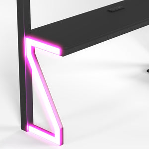 English Elm Queen Metal Loft Bed with L-shaped Desk Usb Ports Pegboard and Gaming Ambient Lights W5305S00053