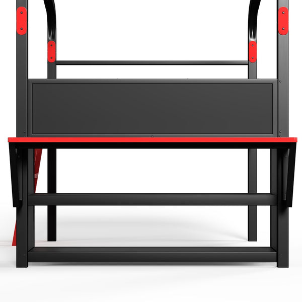 English Elm Full Size Low Loft Metal Bed with Side Desk LED Lighting USB Ports and Storage W5305S00059