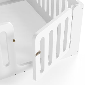 English Elm Queen Montessori Floor Bed Solid Wood Frame with Playhouse Door for Kids Rooms White W5305S00065
