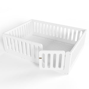 English Elm Queen Montessori Floor Bed Solid Wood Frame with Playhouse Door for Kids Rooms White W5305S00065