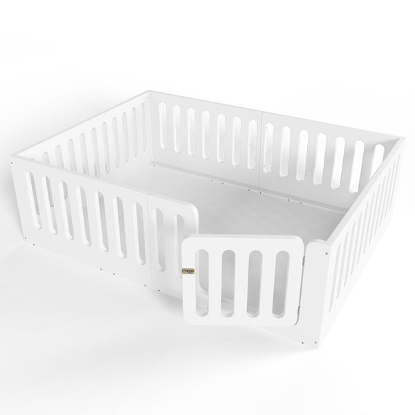 English Elm Queen Montessori Floor Bed Solid Wood Frame with Playhouse Door for Kids Rooms White W5305S00065