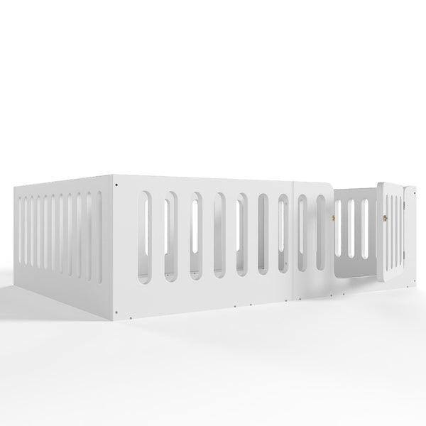 English Elm Queen Montessori Floor Bed Solid Wood Frame with Playhouse Door for Kids Rooms White W5305S00065