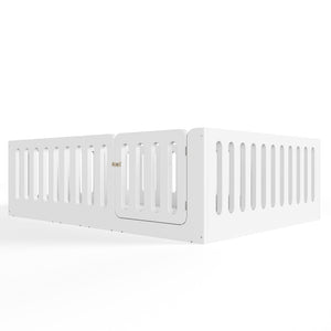 English Elm Queen Montessori Floor Bed Solid Wood Frame with Playhouse Door for Kids Rooms White W5305S00065