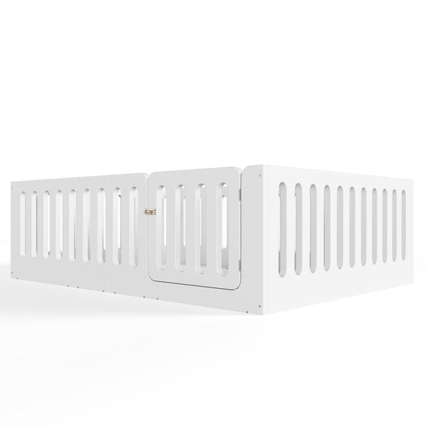 English Elm Queen Montessori Floor Bed Solid Wood Frame with Playhouse Door for Kids Rooms White W5305S00065