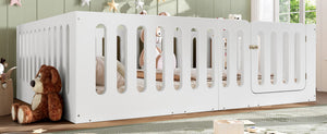 English Elm Queen Montessori Floor Bed Solid Wood Frame with Playhouse Door for Kids Rooms White W5305S00065