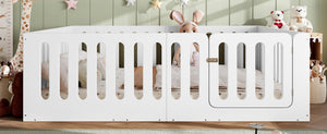 English Elm Queen Montessori Floor Bed Solid Wood Frame with Playhouse Door for Kids Rooms White W5305S00065