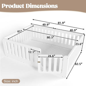 English Elm Queen Montessori Floor Bed Solid Wood Frame with Playhouse Door for Kids Rooms White W5305S00065