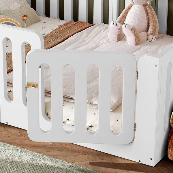 English Elm Queen Montessori Floor Bed Solid Wood Frame with Playhouse Door for Kids Rooms White W5305S00065