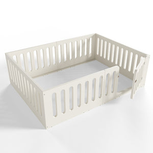 English Elm Queen Montessori Floor Bed Solid Wood Frame with Playhouse Door for Kids Rooms Beige W5305S00066