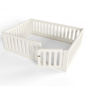English Elm Queen Montessori Floor Bed Solid Wood Frame with Playhouse Door for Kids Rooms Beige W5305S00066