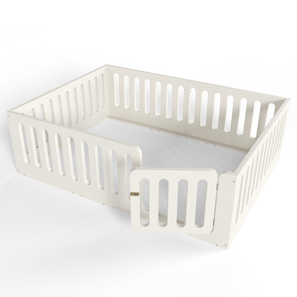 English Elm Queen Montessori Floor Bed Solid Wood Frame with Playhouse Door for Kids Rooms Beige W5305S00066
