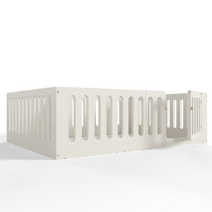 English Elm Queen Montessori Floor Bed Solid Wood Frame with Playhouse Door for Kids Rooms Beige W5305S00066