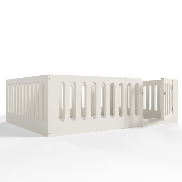 English Elm Queen Montessori Floor Bed Solid Wood Frame with Playhouse Door for Kids Rooms Beige W5305S00066
