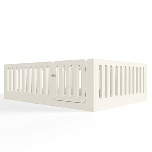 English Elm Queen Montessori Floor Bed Solid Wood Frame with Playhouse Door for Kids Rooms Beige W5305S00066