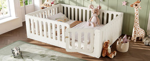 English Elm Queen Montessori Floor Bed Solid Wood Frame with Playhouse Door for Kids Rooms Beige W5305S00066