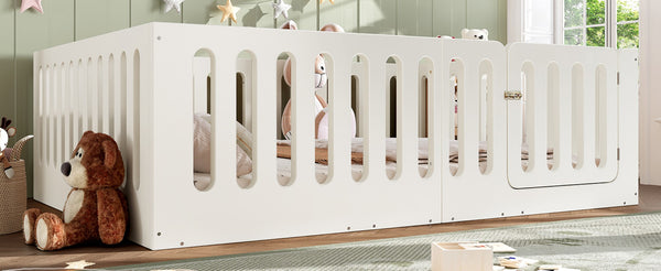 English Elm Queen Montessori Floor Bed Solid Wood Frame with Playhouse Door for Kids Rooms Beige W5305S00066