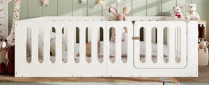 English Elm Queen Montessori Floor Bed Solid Wood Frame with Playhouse Door for Kids Rooms Beige W5305S00066
