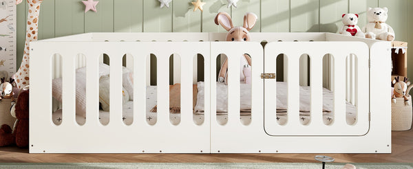 English Elm Queen Montessori Floor Bed Solid Wood Frame with Playhouse Door for Kids Rooms Beige W5305S00066