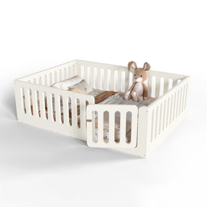 English Elm Queen Montessori Floor Bed Solid Wood Frame with Playhouse Door for Kids Rooms Beige W5305S00066