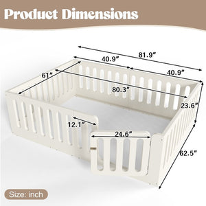 English Elm Queen Montessori Floor Bed Solid Wood Frame with Playhouse Door for Kids Rooms Beige W5305S00066