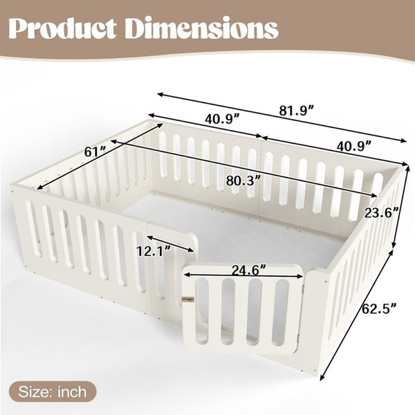 English Elm Queen Montessori Floor Bed Solid Wood Frame with Playhouse Door for Kids Rooms Beige W5305S00066
