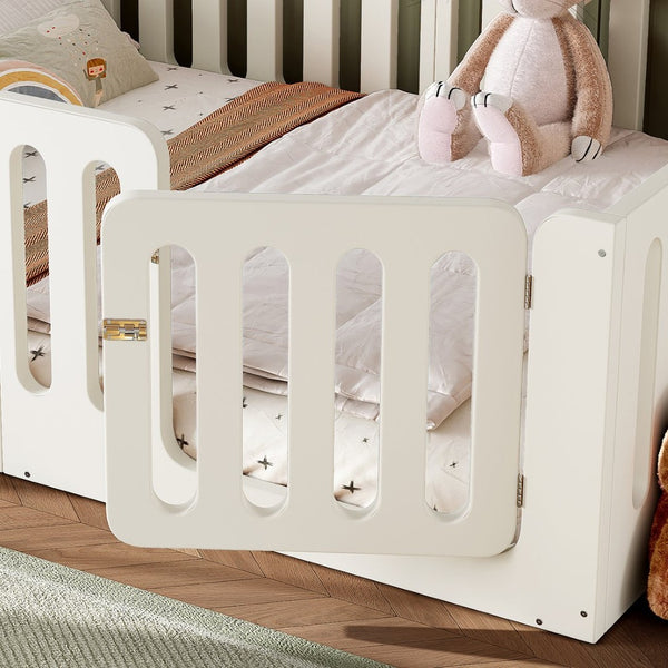 English Elm Queen Montessori Floor Bed Solid Wood Frame with Playhouse Door for Kids Rooms Beige W5305S00066