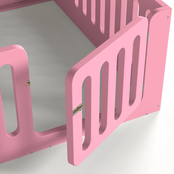 English Elm Queen Montessori Floor Bed Solid Wood Frame with Playhouse Door for Kids Rooms Pink W5305S00067