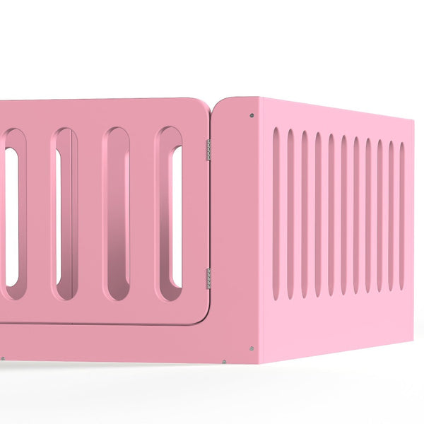 English Elm Queen Montessori Floor Bed Solid Wood Frame with Playhouse Door for Kids Rooms Pink W5305S00067