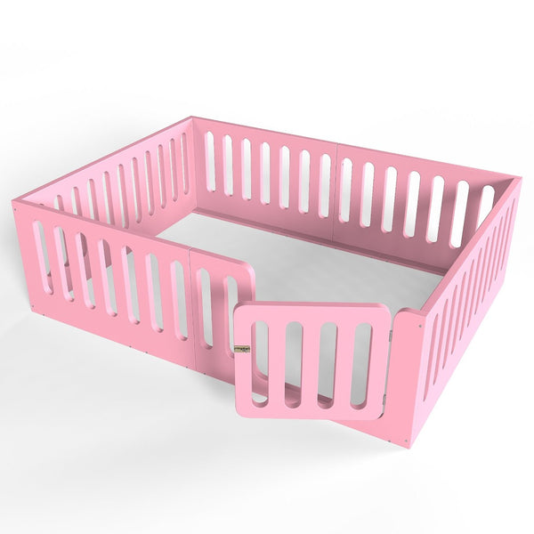 English Elm Queen Montessori Floor Bed Solid Wood Frame with Playhouse Door for Kids Rooms Pink W5305S00067