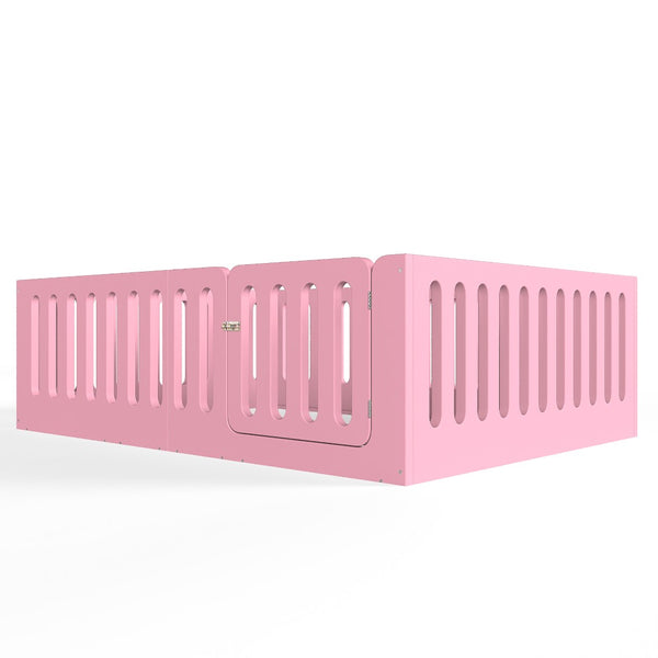English Elm Queen Montessori Floor Bed Solid Wood Frame with Playhouse Door for Kids Rooms Pink W5305S00067
