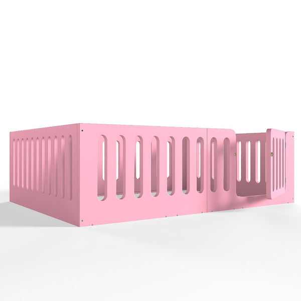 English Elm Queen Montessori Floor Bed Solid Wood Frame with Playhouse Door for Kids Rooms Pink W5305S00067