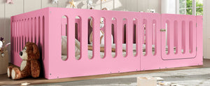 English Elm Queen Montessori Floor Bed Solid Wood Frame with Playhouse Door for Kids Rooms Pink W5305S00067