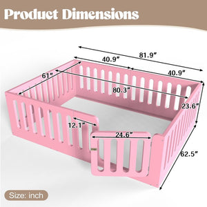 English Elm Queen Montessori Floor Bed Solid Wood Frame with Playhouse Door for Kids Rooms Pink W5305S00067