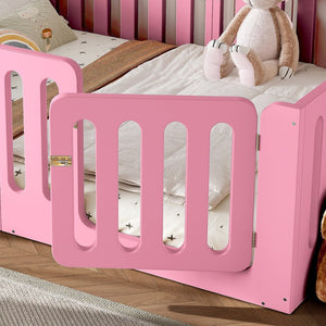 English Elm Queen Montessori Floor Bed Solid Wood Frame with Playhouse Door for Kids Rooms Pink W5305S00067