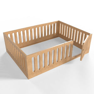 English Elm Queen Montessori Floor Bed Solid Wood Frame with Playhouse Door for Kids Rooms Natural W5305S00068