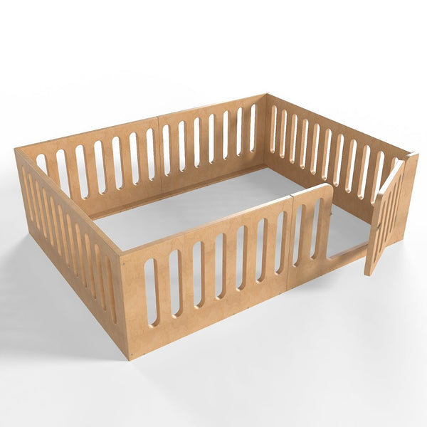 English Elm Queen Montessori Floor Bed Solid Wood Frame with Playhouse Door for Kids Rooms Natural W5305S00068