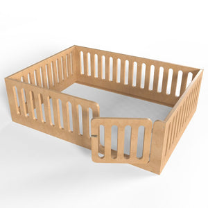 English Elm Queen Montessori Floor Bed Solid Wood Frame with Playhouse Door for Kids Rooms Natural W5305S00068