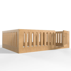 English Elm Queen Montessori Floor Bed Solid Wood Frame with Playhouse Door for Kids Rooms Natural W5305S00068