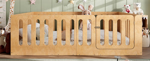 English Elm Queen Montessori Floor Bed Solid Wood Frame with Playhouse Door for Kids Rooms Natural W5305S00068