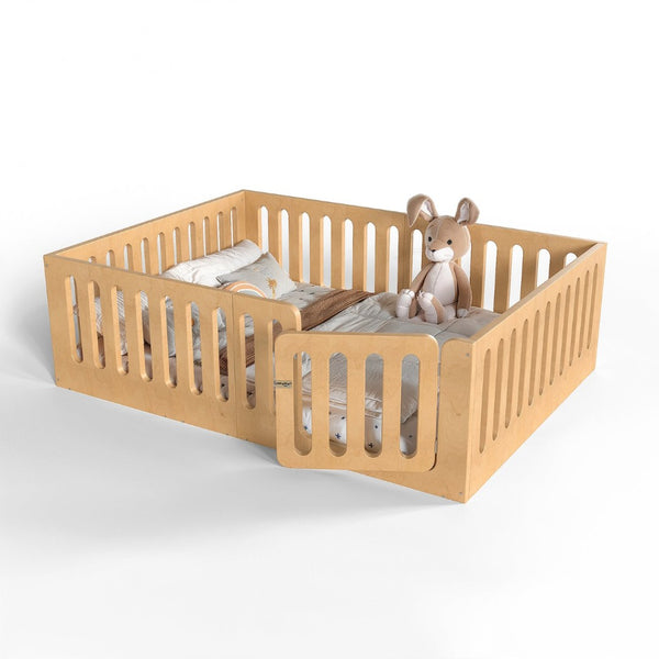 English Elm Queen Montessori Floor Bed Solid Wood Frame with Playhouse Door for Kids Rooms Natural W5305S00068