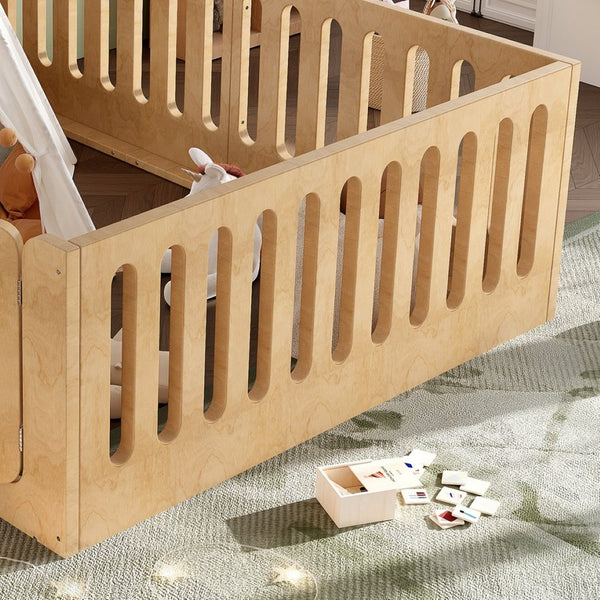 English Elm Queen Montessori Floor Bed Solid Wood Frame with Playhouse Door for Kids Rooms Natural W5305S00068