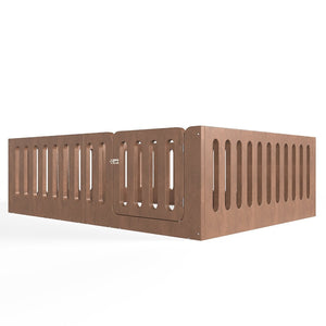 English Elm Queen Montessori Floor Bed Solid Wood Frame with Playhouse Door for Kids Rooms Deep Natural W5305S00069