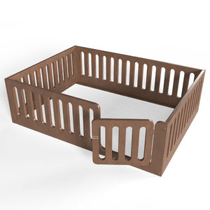 English Elm Queen Montessori Floor Bed Solid Wood Frame with Playhouse Door for Kids Rooms Deep Natural W5305S00069