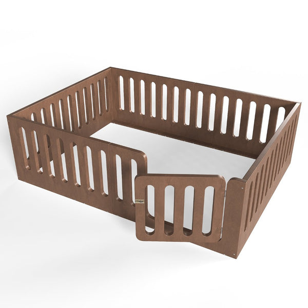 English Elm Queen Montessori Floor Bed Solid Wood Frame with Playhouse Door for Kids Rooms Deep Natural W5305S00069