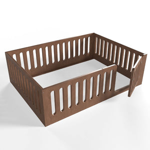 English Elm Queen Montessori Floor Bed Solid Wood Frame with Playhouse Door for Kids Rooms Deep Natural W5305S00069