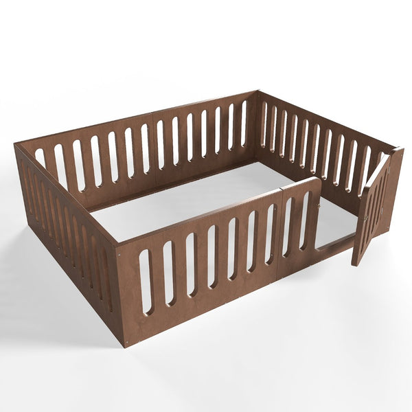 English Elm Queen Montessori Floor Bed Solid Wood Frame with Playhouse Door for Kids Rooms Deep Natural W5305S00069