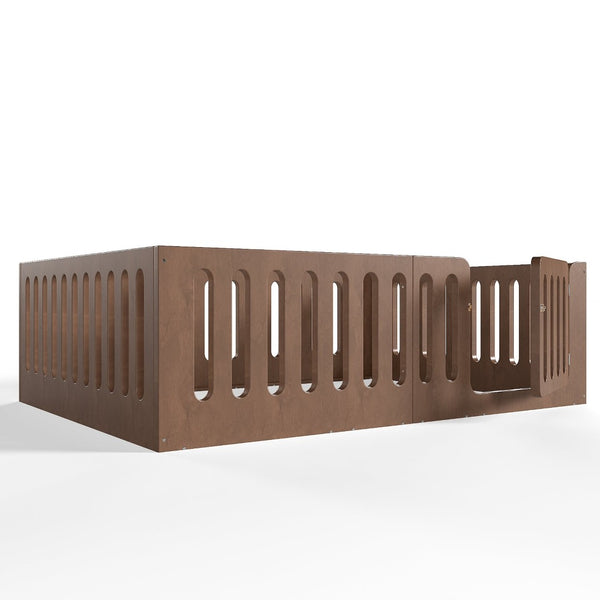 English Elm Queen Montessori Floor Bed Solid Wood Frame with Playhouse Door for Kids Rooms Deep Natural W5305S00069