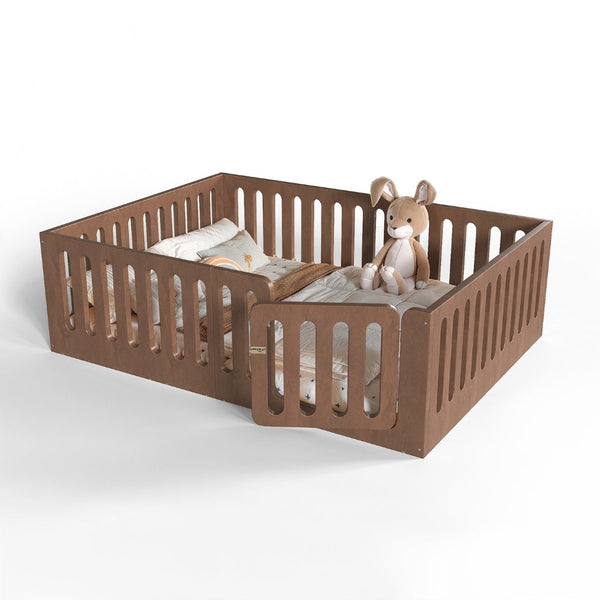English Elm Queen Montessori Floor Bed Solid Wood Frame with Playhouse Door for Kids Rooms Deep Natural W5305S00069