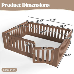 English Elm Queen Montessori Floor Bed Solid Wood Frame with Playhouse Door for Kids Rooms Deep Natural W5305S00069